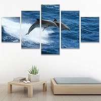 SIGNWIN 5 Panel Canvas Wall Art Modern Art Dolphin Expressive Marine Life Multicolor Nautical Photography Whale for Home Decorations Ready to Hang - 60