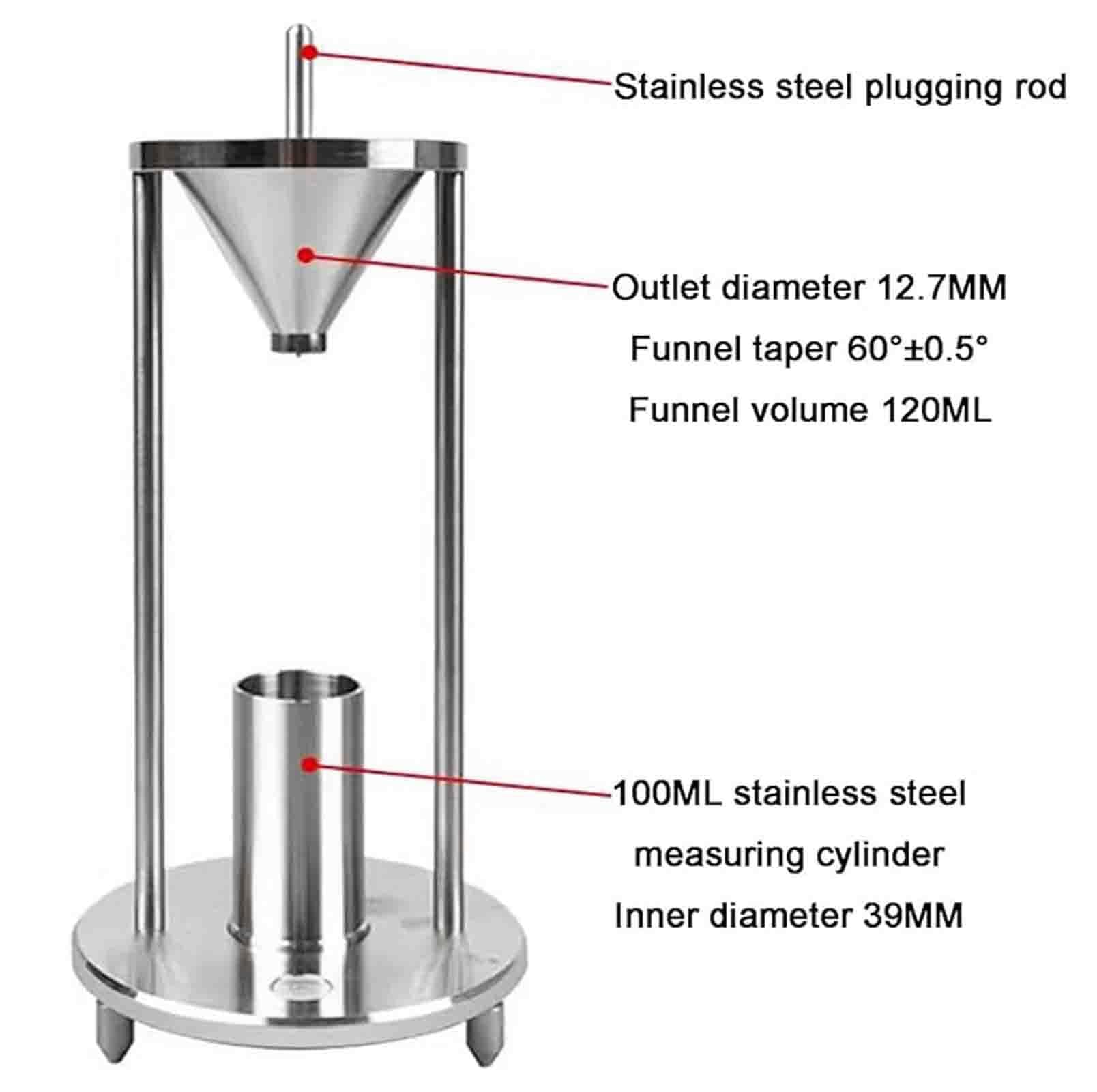 12.7mm embudo a granel de probador, polvo aparente de acero sin infa del medidor con la base de nivel, cono de 60 grados para el kit de análisis de control de Quali del laboratorio de cemento de la al