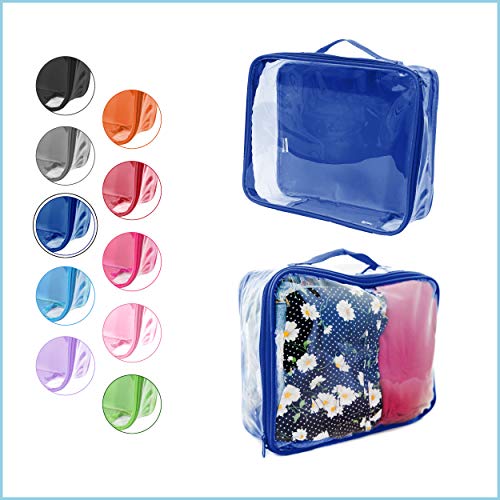Medium Clear Travel Packing Cube/See-Through Clothes Organizer for Carry on & Checked Suitcase, RV or Camping/Transparent Storage Cell/Doll Storage/Game Day Stadium Approved (Royal Blue)2