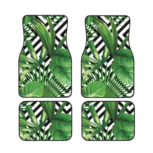 Juego de 4 alfombrillas de coche con estampado de hojas tropicales y cobertura completa para suelo