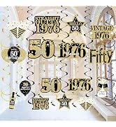 Turypaty 50th Birthday Decorations Hanging Swirls for Men Women, Black Gold Vintage 1976 50th Bir...
