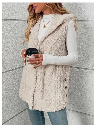 GORGLITTER Women's Button Down Fuzzy Coats Oversized Textured Sleeveless Trendy Hooded Vest Fall Outerwear2