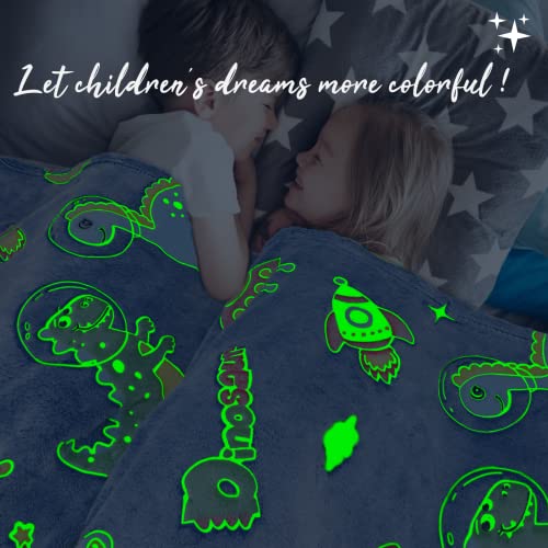 Image of REXEO Dinosaur Toys Gifts Blanket for Boys Age 3-10, Space Dinosaur Glow in The Dark Blanket for Kids, Galaxy Dino Throw Blankets, Birthday Gifts for Boys Toddlers, Soft Fleece Kids Throw 50 inch x 60 inch