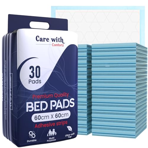 Waterproof Comfortz Incontinence Bed Pads 60 x 60cm 30 Sheets Disposable - 1100ml Highly Absorbent Soft Wetting Sheets Odorless & Leak Proof Bed Pads Suitable for Mattress Sofa or Chair