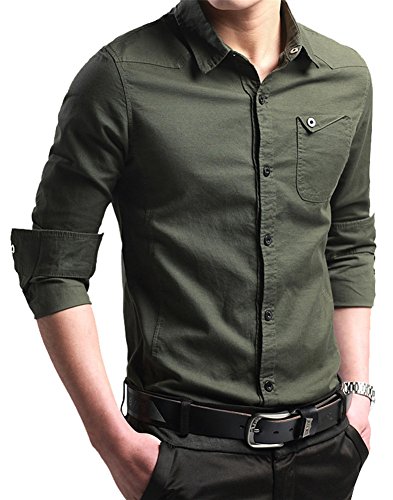 FRTCV Men's Button Down Shirt Causal Cotton Long Sleeve Dress Shirts Army Green Tag 4XL/US L