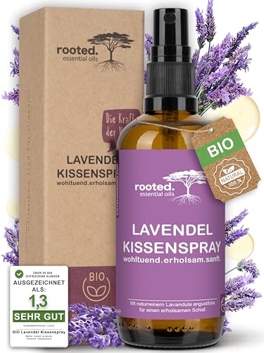 rooted.® Lavendelspray 100ml [100% ECHTES BIO-LAVENDELÖL] - Lavandula Angustifolia - wohltuend, erholsam & sanft - Premium Lavendel Spray - Ideal...