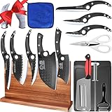 XYJ Kitchen Knives Set with Magnetic Knife Block, Cutting Board, Sharpener Rod, Scissors, Gloves, High Carbon...