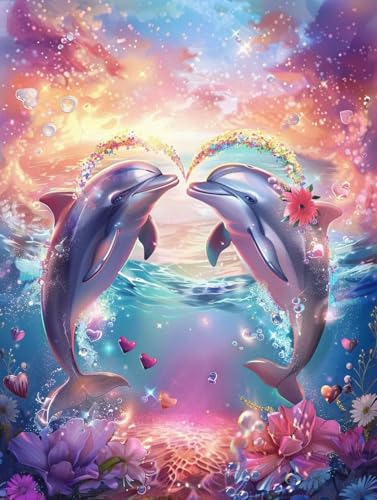 Kit peinture diamant DIY dauphins grand format pour calmer le stress adulte