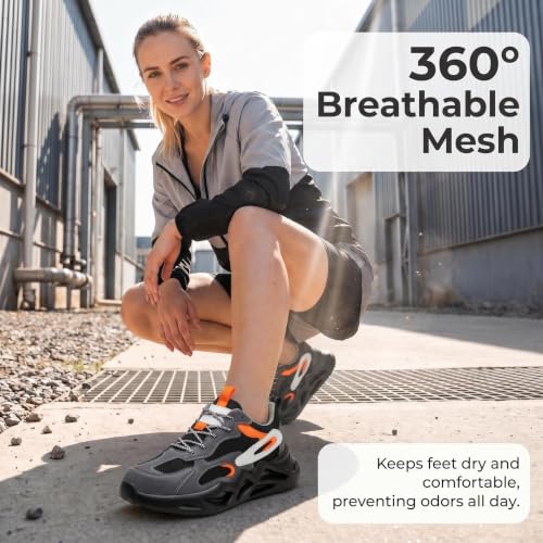 Image of Ruivina Steel Toe Shoes for Men Women Safety Shoes Wide Lightweight Breathable Slip Resistant Puncture Proof Work Sneakers Puncture Proof