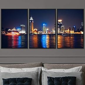 signwin 3 Piece Framed Canvas Wall Art City...