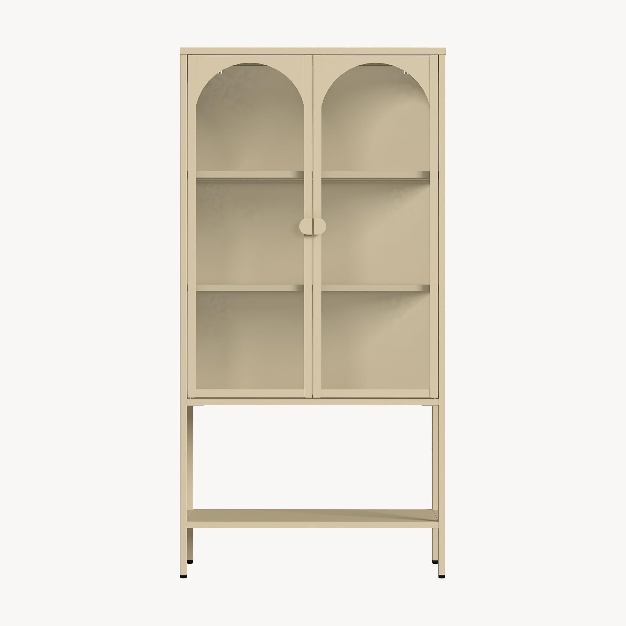 [en.casa] Vitrina Klippestad Aparador Alto 1 con Estante Inferior 2 Puertas de Cristal Transparente 3 Compartimentos Cerrados Mueble Auxiliar para Cocina Comedor Oficina Acero 160 x 80 x 35 cm - Camel