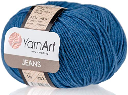 8 Skeins YarnArt Jeans 55% Cotton 45% Acrylic Yarn Blend Thread Crochet Hand Knitting Art Lot of 8skn 400 gr 1392 yds Color (16-Blue)