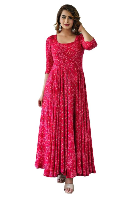 Dazzling DeerPink Bandhej Rayon Red Kurti