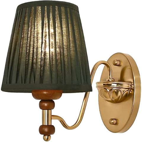 BRRSKBK Vintage Gold Wall Sconce Mid Century Modern Sconce with White Fabric Shade Wood Farmhouse Wall Light Fixture Hardwired Nordic Green Wall Mounted Lamp for Bedroom Living Room Bedside Cover