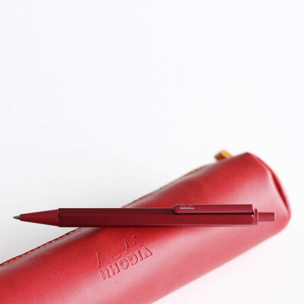 RHODIA 9384C - Stylo-Bille Rechargeable scRipt Corps Hexagonal en Aluminium Brossé - Rouge - Pointe Rétractable à Bille Haute Précision 0,7 mm, Encre Noire - Collection scRipt
