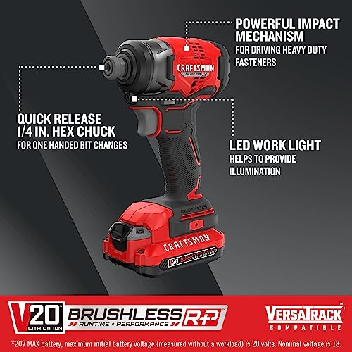 CRAFTSMAN V20 Cordless Impact Driver, 1/4 inch, Battery and Charger Included (CMCF813C2) thumbnail 8