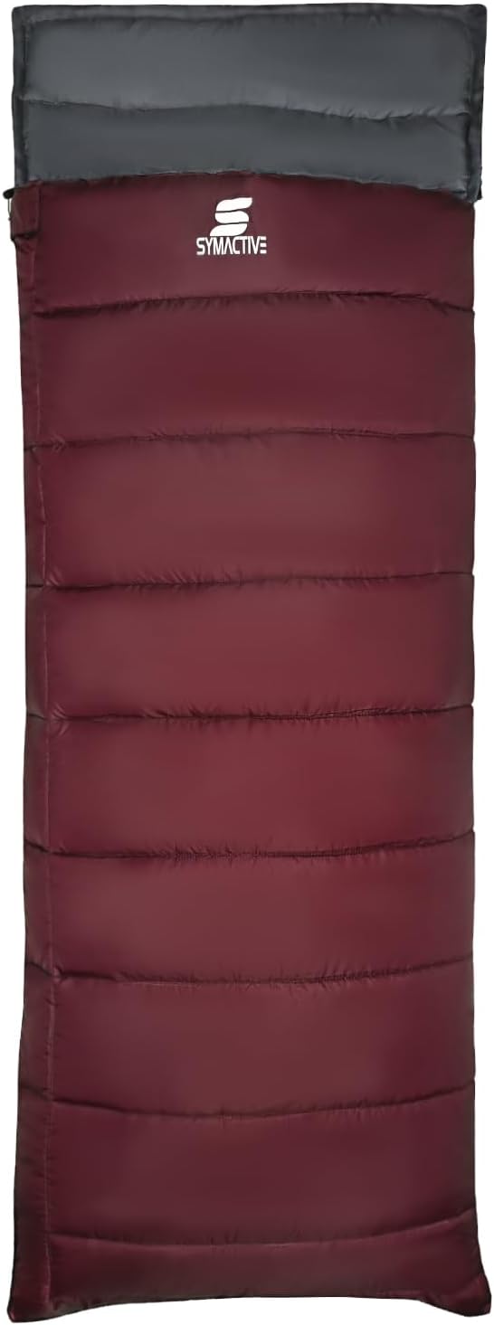 Amazon Brand - Symactive Sleeping Bag Camp Lite 3°C to 20°C, Lightweight Camping Sleeping Bag for Indoors & Outdoors (Maroon, for Adults Upto 6.8 Ft)