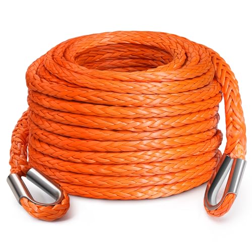 DAYDOOR Winch Rope Extension, 3/8'' x 50ft Synthetic Winch Extension Rope, 26,500 Lbs Winch Extension Line for Off Road Vehicle ATV UTV SUV Jeep(Orange)