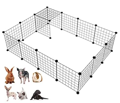 LANGXUN Metal Wire Storage Cubes Organizer, DIY Small Animal Cage for Rabbit, Guinea Pigs, Puppy | Pet Products Portable Metal Wire Yard Fence (Black, 16 Panels)