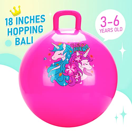 U&C Planet Hopper Ball 18 inches Bouncy Ball with Handle for Kids Age 3-6 Hoppity Hop Sit and Bounce Jumping Hopping Toy with Pump and Gift Box Great Gift for Birthday Christmas, Pink - Image 7