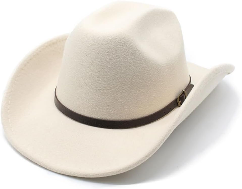 Classic Western Cowboy Hat, Tan Felt with Leather Band, Wide Brim Fedora