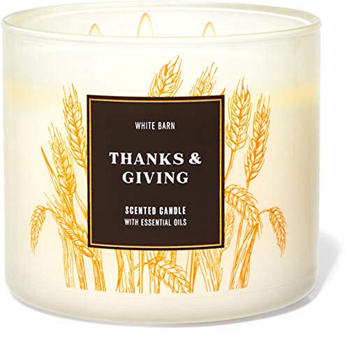White Barn Candle Company Bath and Body Works 3-Wick Scented Candle w/Essential Oils - 14.5 oz - Thanks & Giving - Caramel Apple (Juicy Red Apple, Gooey Caramel, Praline Pieces)