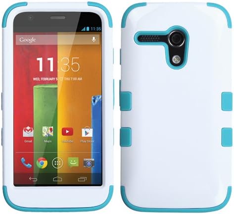 Thousand Eight(TM) For Motorola Moto G Hard Plastic Dual Layer Tuff Shield Heavy Duty Protective Case + [FREE LCD Screen Protector Shield(Ultra Clear)+Touch Screen Stylus] (TUFF Black/Solid White)