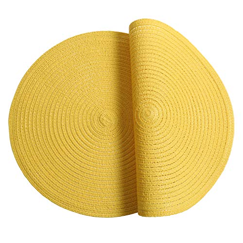 Image of SHACOS Round Braided Placemats Set of 6 Kitchen Place Mats 15 inch Round Table Mats for Dining Tables Washable (Yellow, 6)