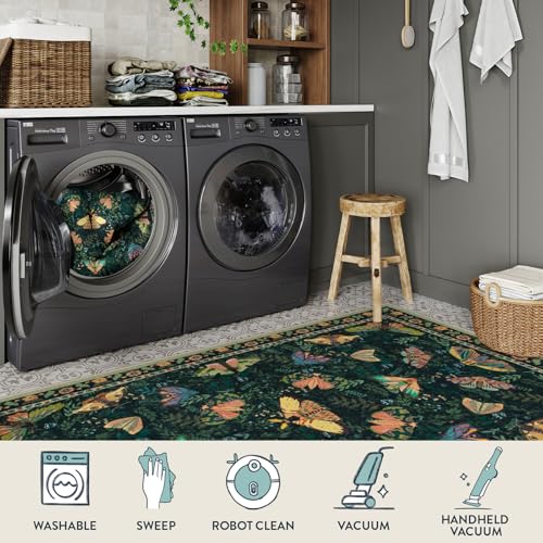 Tapete decorativo Lahome 8x10 verde, antideslizante y lavable miniatura 3