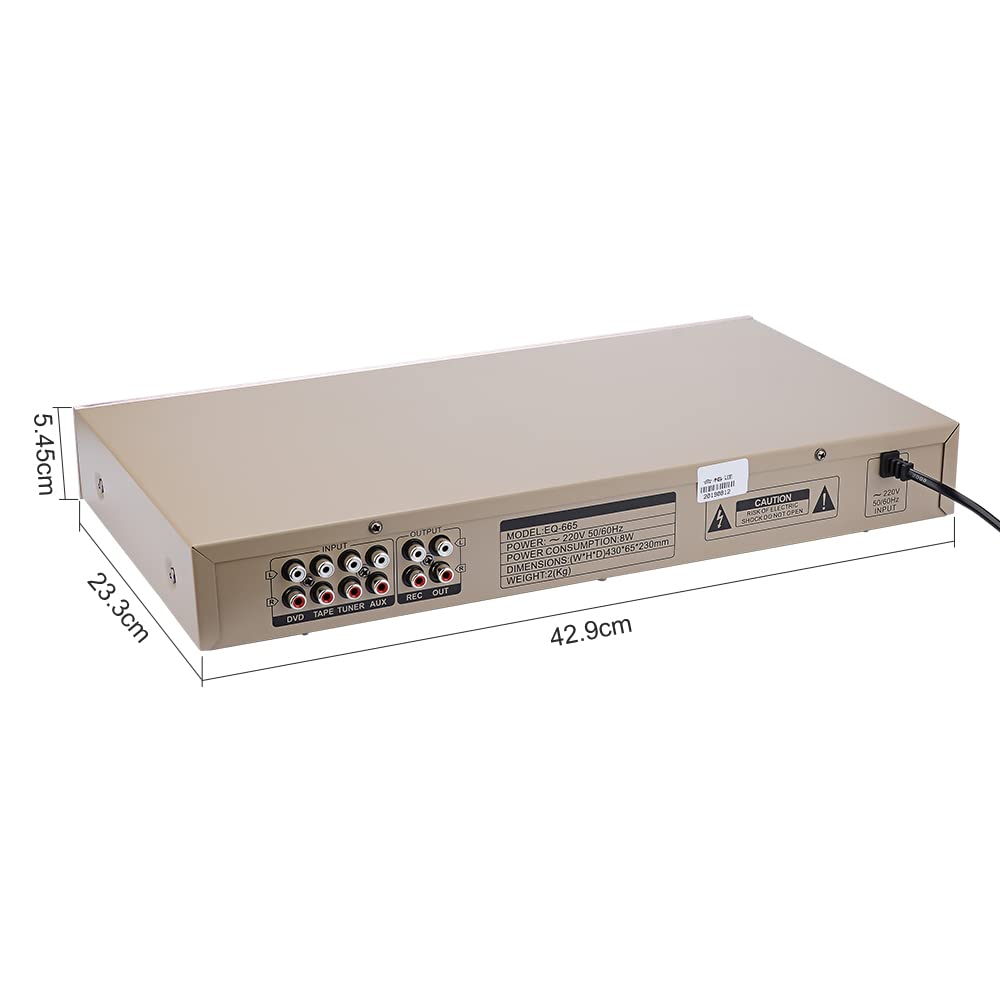 Toplionace Égaliseur Stéréo EQ665, Égaliseur 220V Hifi Home EQ Double 10 Bandes Stéréo Aigus Alto Régulation Des Basses avec Bluetooth Intégré (EQ665, Noir