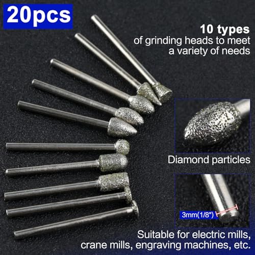 Set de 20 fresas diamante para tallado en piedra con caja transparente miniatura 2
