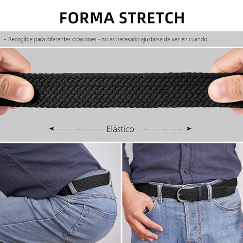 TANGCHAO Cinturones hombre, Cinturon elastico para hombre y mujer, Cinturón Trenzado Elegante Sin Agujeros Extensible, Cómodo y bien ajustado, para Jeans - imagen 2