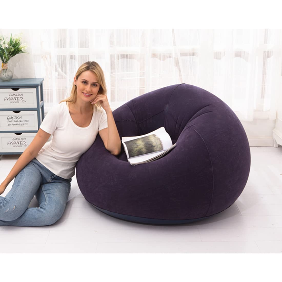 Kaneorooir Inflatable Sofa Chair Flocking PVC Garden Lounge Beanbag Outdoor Furniture Camping Backpacking Bags(A) - Image 3