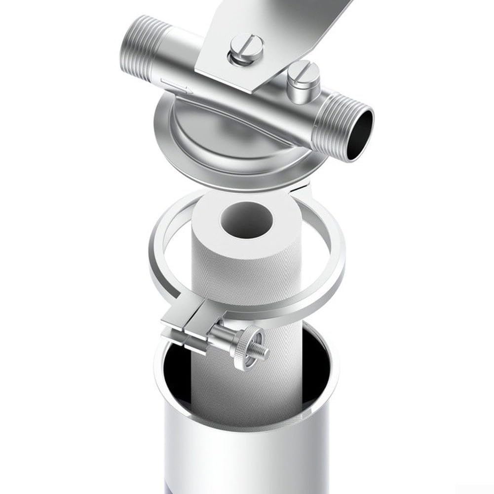 Filtro depuratore d'acqua ad alto flusso, capacità 4000 l, in acciaio inox, pre-filtro per sedimenti per impianti idraulici domestici, 29,5 x 85 cm, argento (seta esterna a 4 punti)