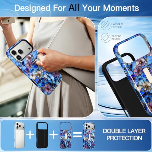 Coque iPhone 17 Pro design vitrail vintage élégant bleu KANGHAR - 4