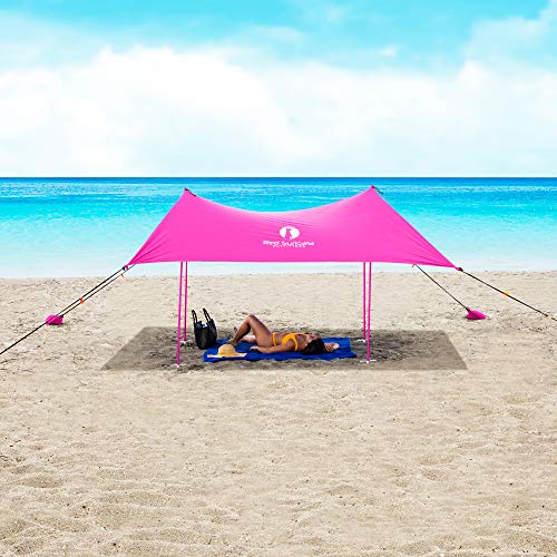 Red Suricata Family Beach Sunshade - Sun Shade Canopy | UPF50 UV Protection | Tent with 4 Aluminum Poles, 4 Pole Anchors, 4 Sandbag Anchors | Large & Portable Shelter Tarp - Thumbnail 5