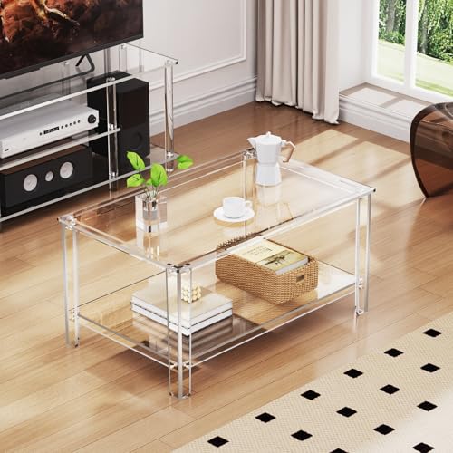 Table Basse en Acrylique Transparente, Meuble de Salon Design Rectangulaire 80cm - 3