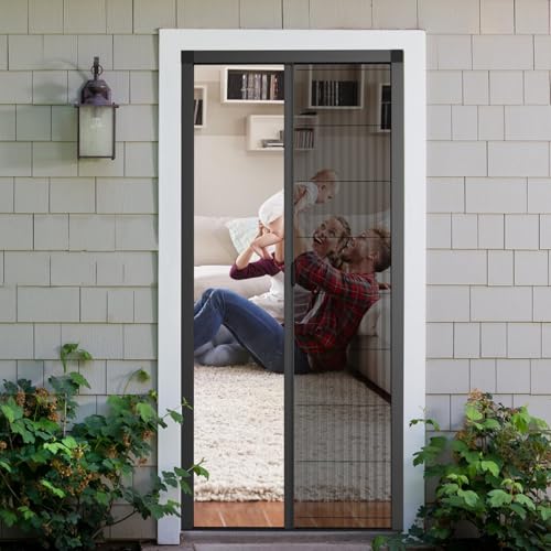 RANBOLIFE Customize Retractable Screen Door, Sliding Folding Screen with Aluminum Frame and Durable Mesh, Keeps Bugs Out, for Front Security Patio Door(Black