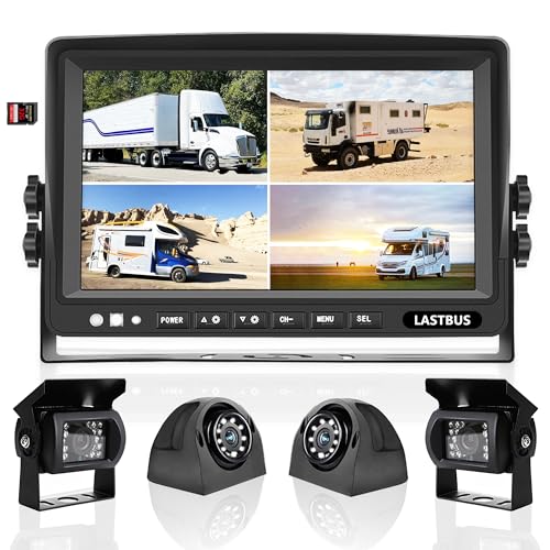 7'' RV Camera System for RV Semi-Truck Trailer Camper, 4 Split Screen Quad View HD DVR Recording
