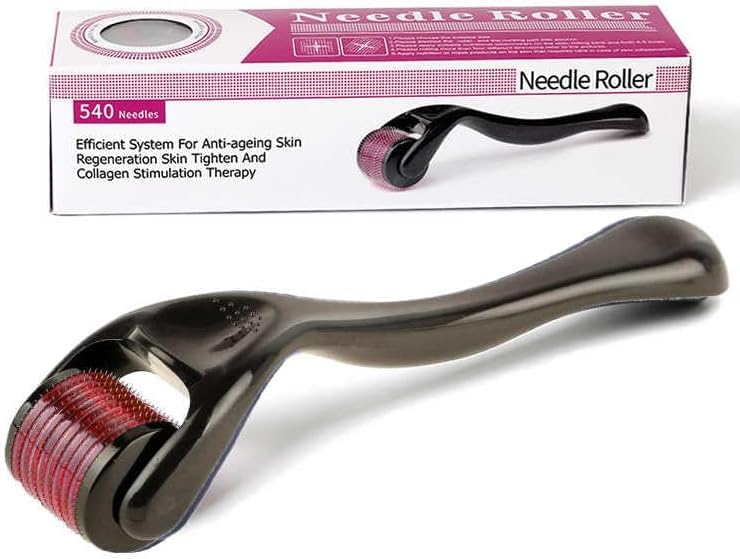 Derma Roller 0.75mm 540 Titanium Micro Needles, Hair Growth Massage Roller