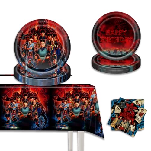 61Pcs Birthday Party Decorations Spooky Theme Tableware Set Include 1pc Waterproof Tablecloth 20 7 Plates 20 9 Plates and 20 pcs Napkins for Birthday Party Serves 20