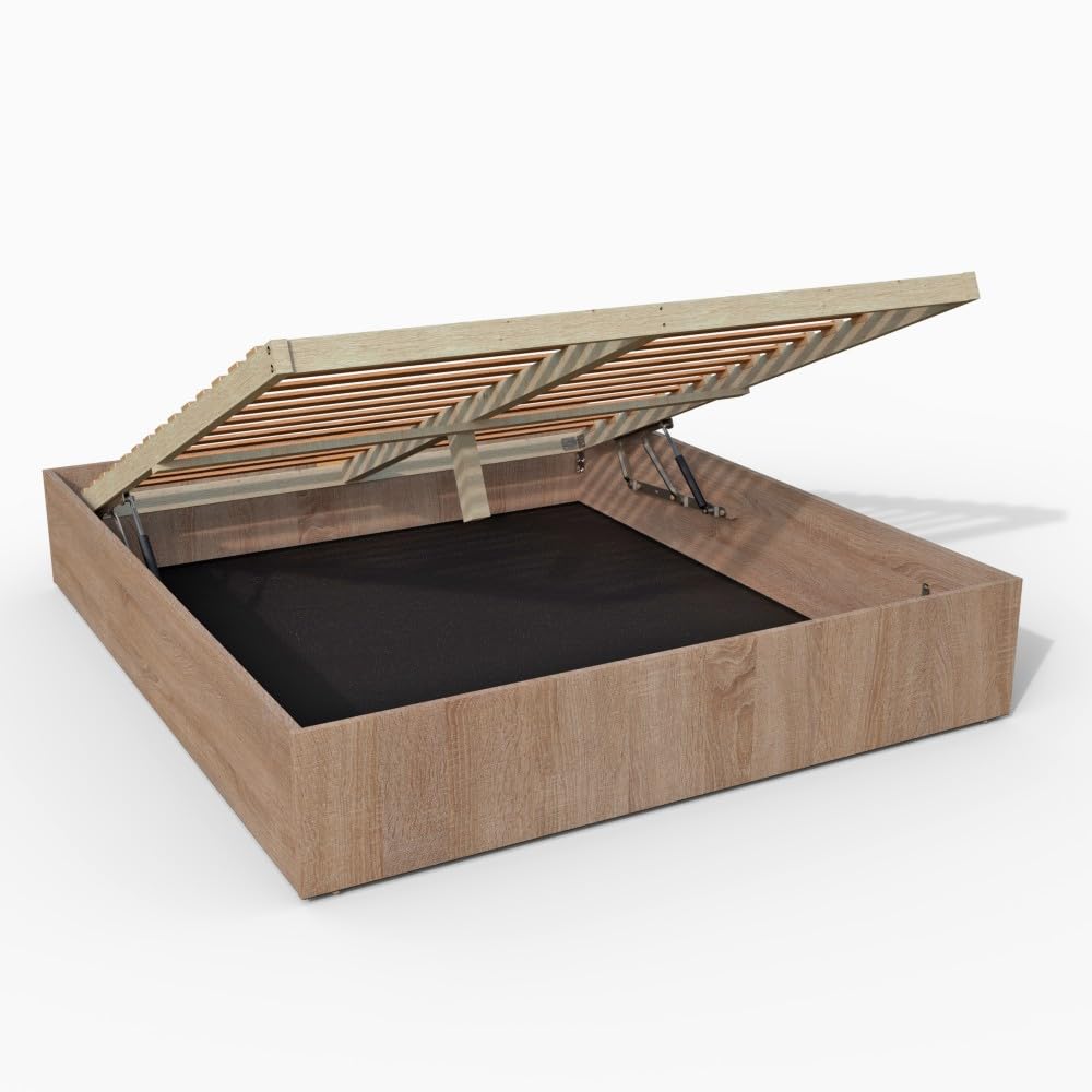 WEBER INDUSTRIES Lit Coffre Bilbao 180x200 cm + sommier/Décor chêne Blanchi