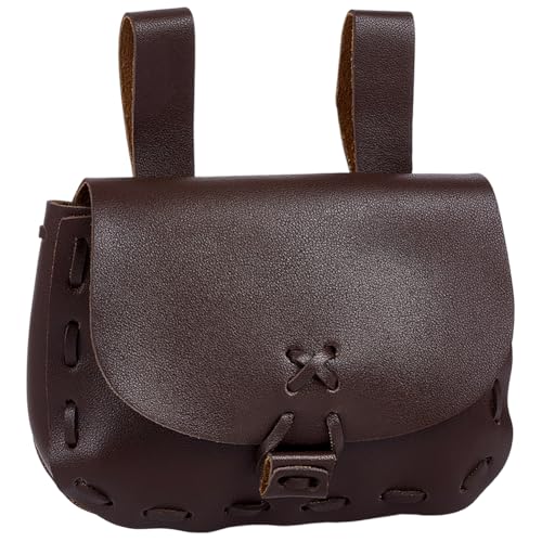 CALFOVERA Vintage Belt Pouch PU Leather Late Medieval Waist Bag Portable Brown Handmade Renaissance Side Pack for Women SCA Renaissance LARP Reenactment & Ren Fair Halloween Costume Accessories