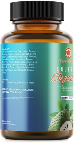 Miniatura 2 de Essence Herbs Cápsulas de guanábana con semillas negras, musgo irlandés y moringa  Apoya la limpieza diaria y el equilibrio intestinal  60 cápsulas