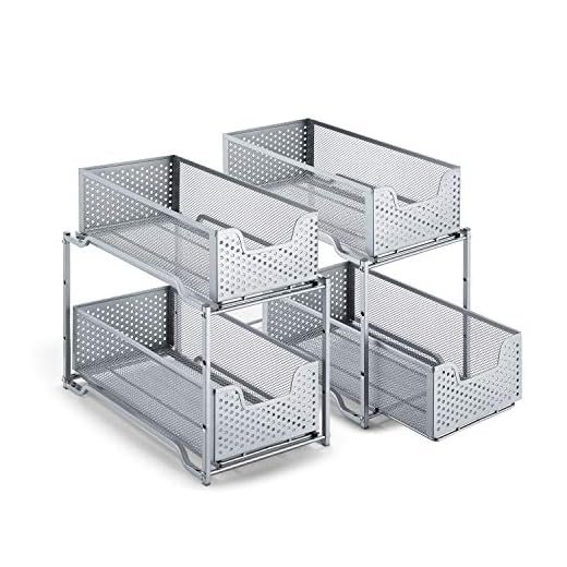 2 Pack - Simple Trending Stackable 2-Tier Under Sink Cabinet Organizer with Sliding Storage Drawer, Silver
