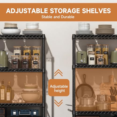 Heavy Duty 5‑Tier Adjustable Steel Wire Storage Shelving Unit, 1750 Lbs Capacity Metal Rack Organizer, 17.7"D x 47.2"W x 72.3"H, for Garage, Basement, Pantry, Kitchen & Laundry Room,Chrome+with wheels - Image 4