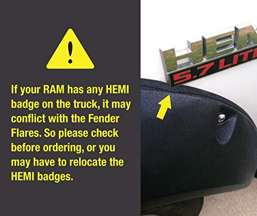 Tyger Auto Tg-Ff8D4147 For 2009-2018 Dodge Ram 1500; 2019-2020 1500 Classic | Exclude R/T And Rebel Models | Black Rugged-Textured Pocket Bolt-Riveted Style Fender Flare Set, 4 Piece #TOP4