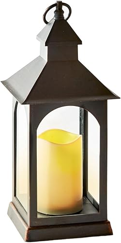 LampLust Farol decorativo para exteriores con vela LED 14 pulgadas de alto pilas incluidas acabado de bronce rústico temporizador de 6 horas