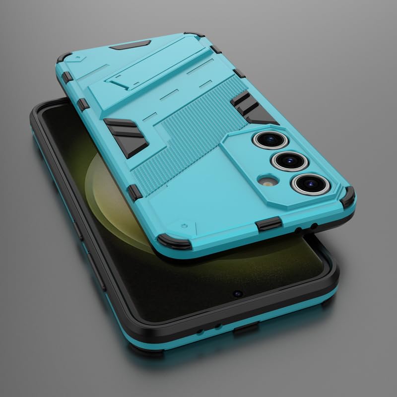 Image of Casodon Rugged Hard Back Case Cover for Samsung Galaxy S24 FE - Military-Grade Armor with Screen & Camera Guard, Dual-Layer Shockproof Design, Raised Edges, and Built-in Kickstand - Cyan Blue