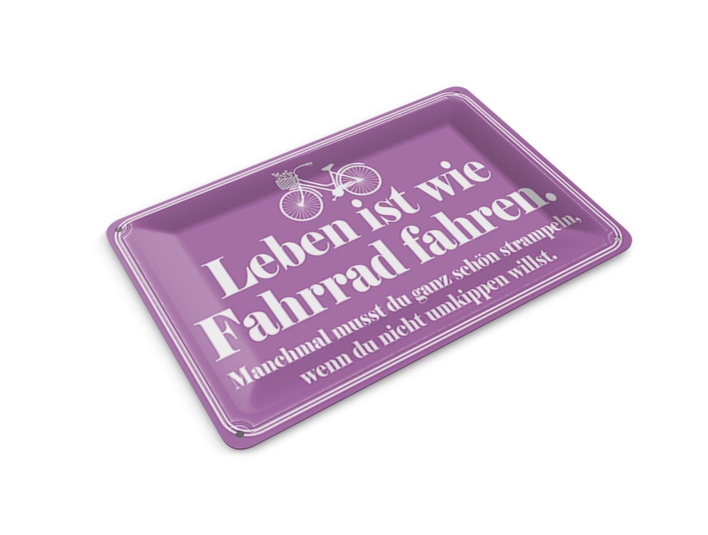 Femer Girls Multicoloured Tin Postcard Saying 14 X 10 Cm "Leben Ist Wie Fahrradfahren [German Language]